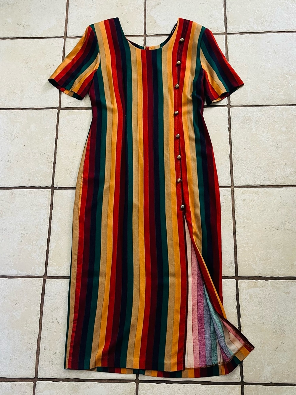 Vintage Colorful Vertical Stripe Beau Monde Dress